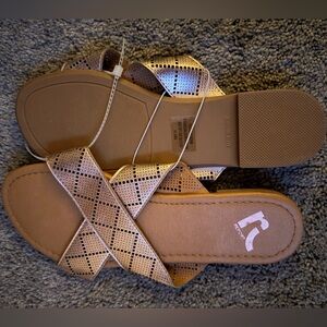 Report Rose Gold Crisscross Slide Sandals